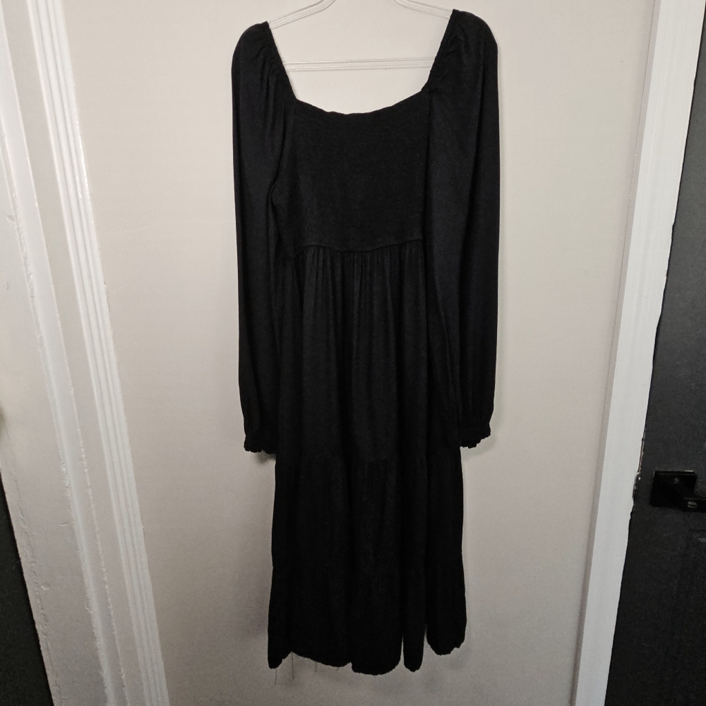 Beyond Words Black Boho Smocked Long Sleeve Fit & Flare Dress Size Large - Picture 7 of 10